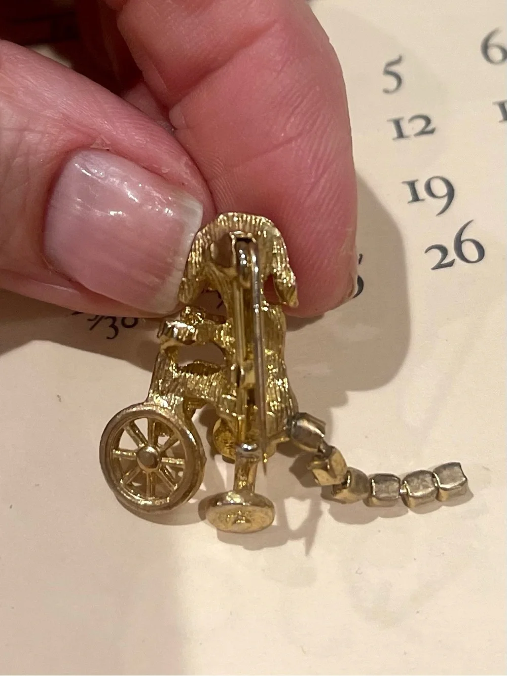 Frank Gargano Rare Puppy on Tricycle Brooch w/ Blue Topaz Eyes & Rhinestone Tail